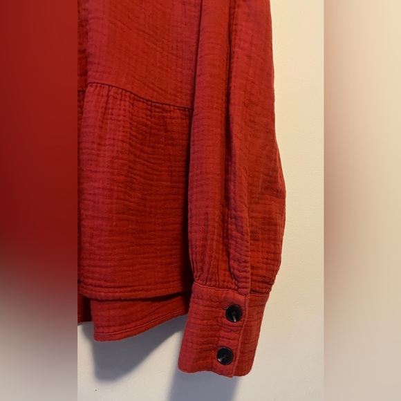 Madewell Lightspun Button-Back Peplum Top In Red Size Small Oversized Cotton - Picture 5 of 11